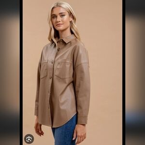 Blu Pepper Camel Faux Leather Oversized Shirt Jacket Shacket Sz Medium